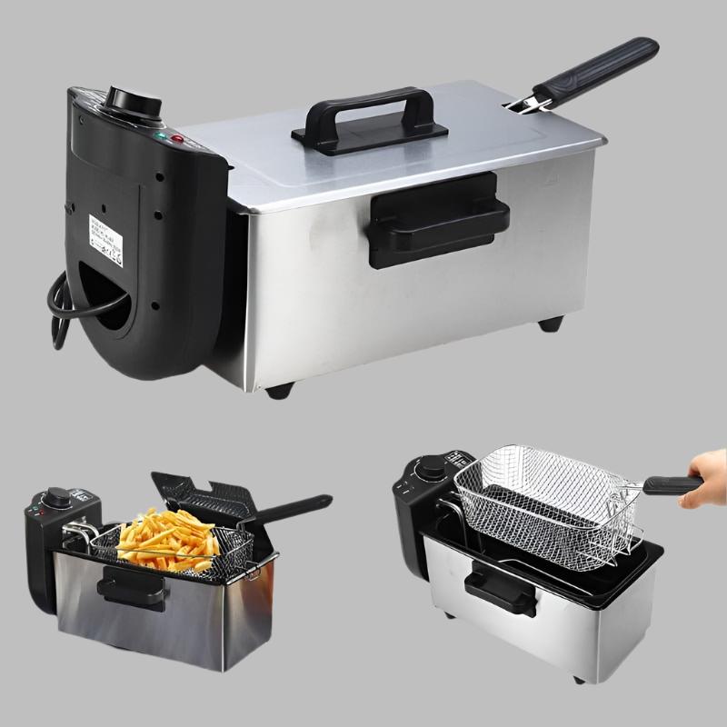 110V Temperature Controlled 3.0L Stainless Steel Fryer Large Capacity - 360 Fryers