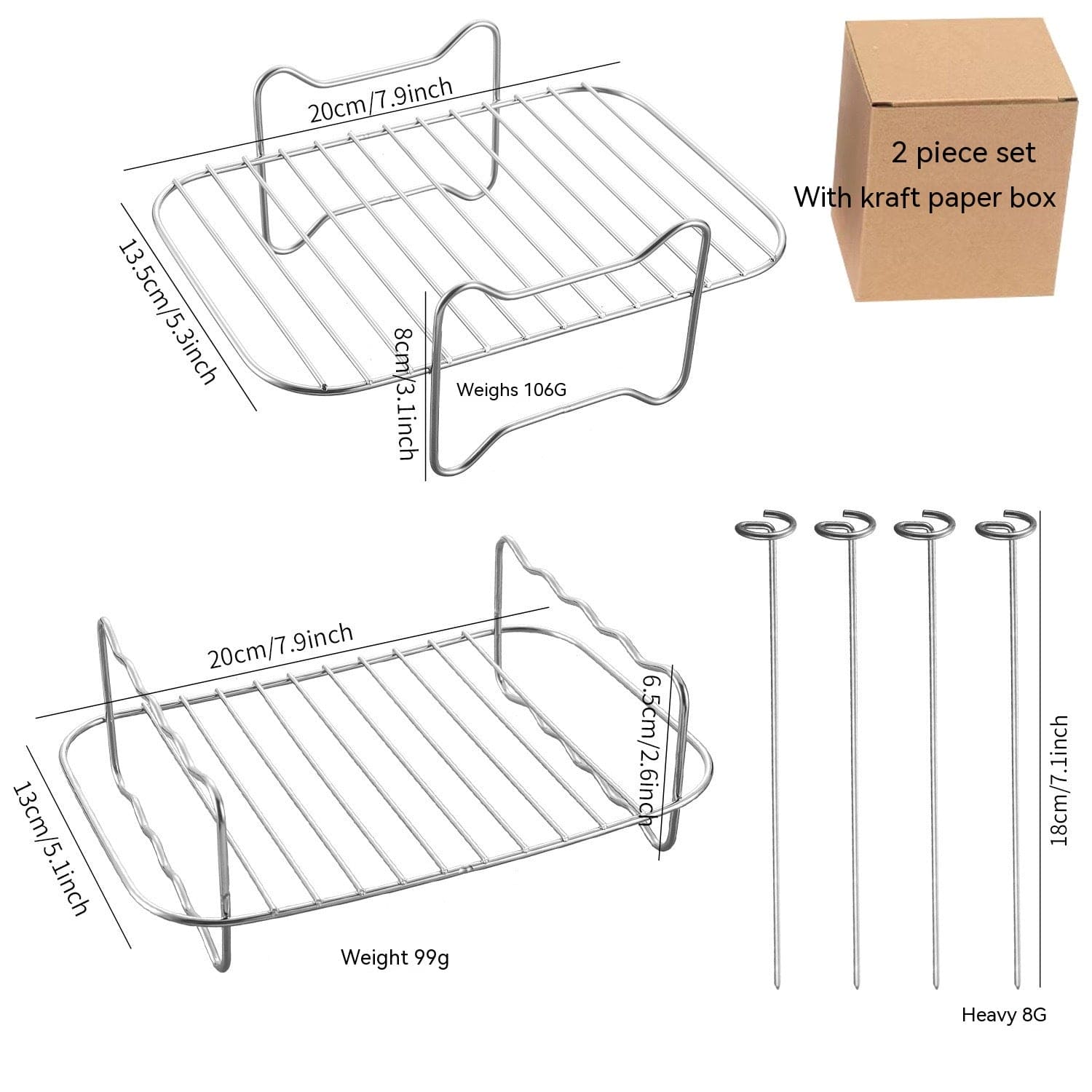 Stainless Steel Double-layer Grill Rack Steamer Air Fryer Accessories Rectangular Barbecue Grill