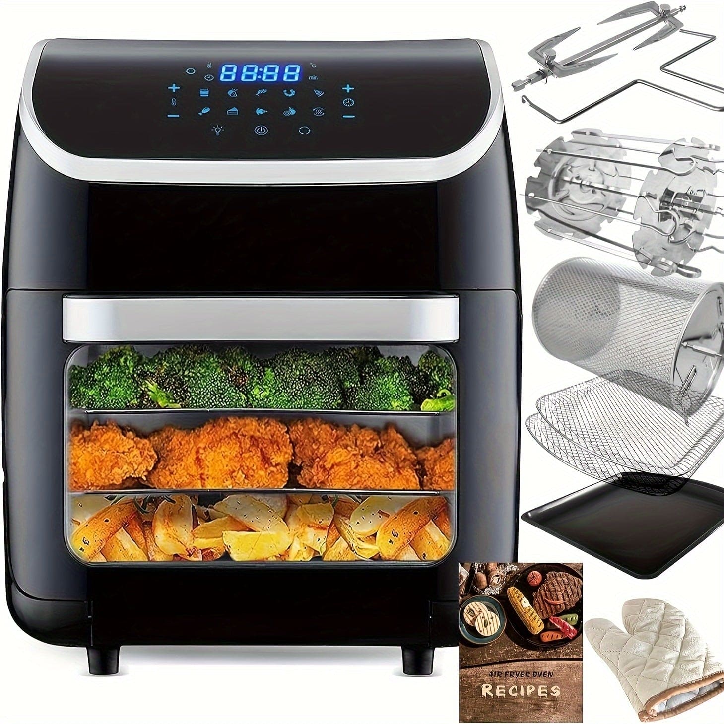 1pc, 3.17gal Air Fryer Oven, 1800W Digital Air Fryer Oven, Smart Tabletop Oven With 9 Preset Menus, With LED Touch Screen Temperature And Control For Baking - 360 Fryers