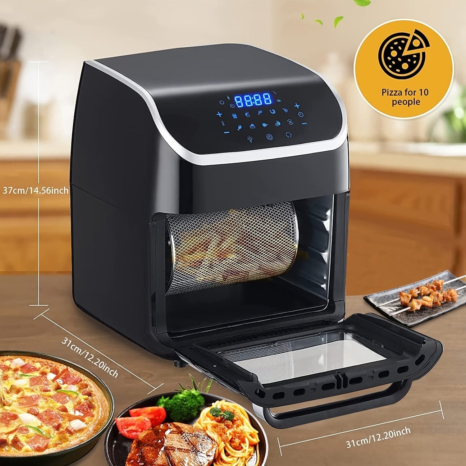 1pc, 3.17gal Air Fryer Oven, 1800W Digital Air Fryer Oven, Smart Tabletop Oven With 9 Preset Menus, With LED Touch Screen Temperature And Control For Baking - 360 Fryers