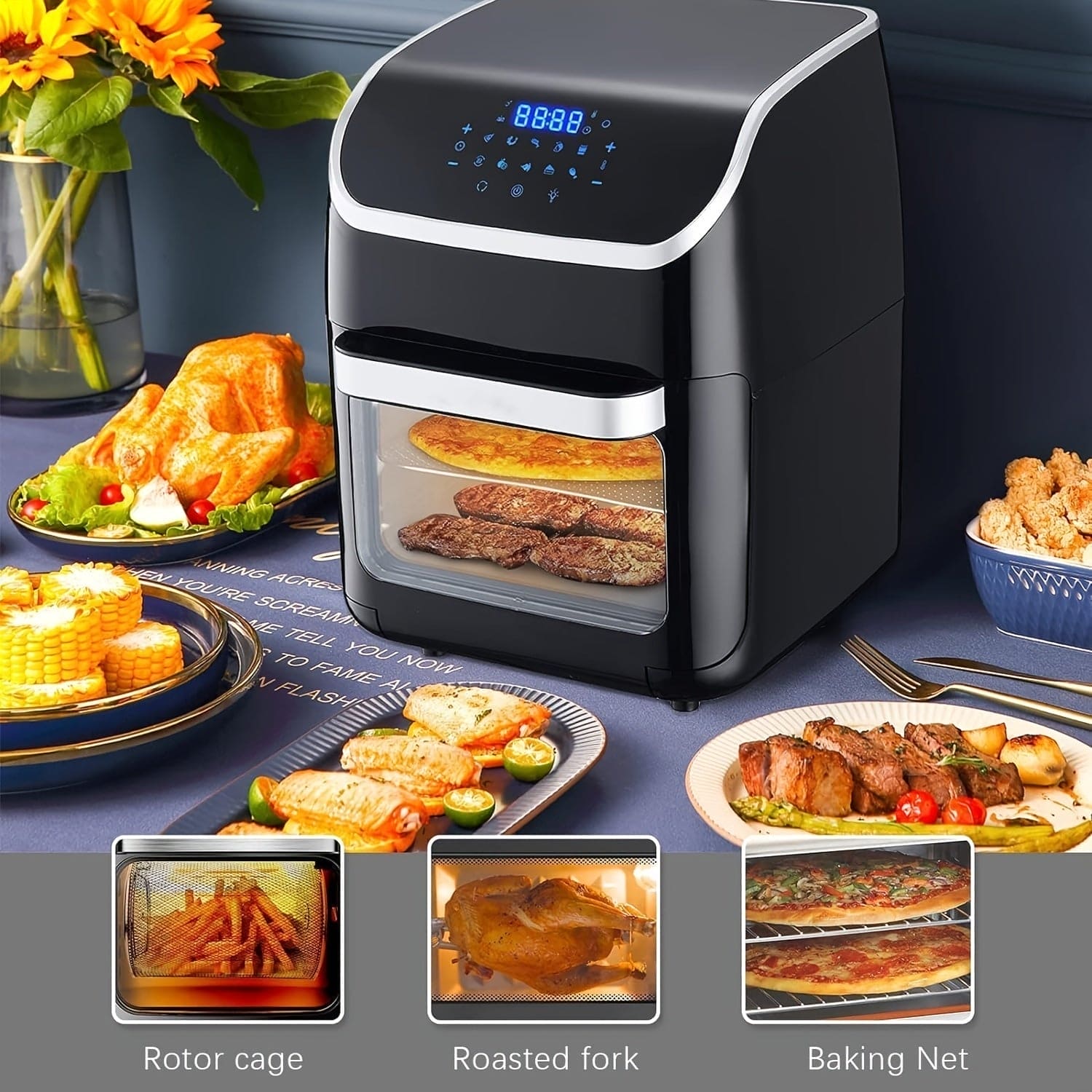 1pc, 3.17gal Air Fryer Oven, 1800W Digital Air Fryer Oven, Smart Tabletop Oven With 9 Preset Menus, With LED Touch Screen Temperature And Control For Baking - 360 Fryers