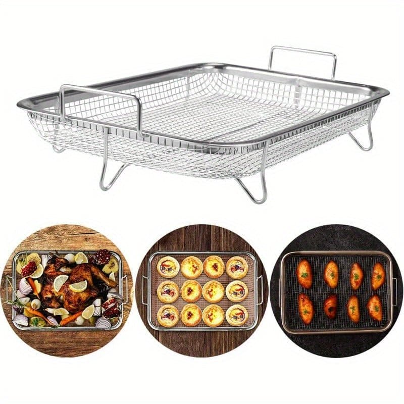 1pc, Fryer Basket For Oven, Stainless Steel Fryer Basket, Fryer Tray, Wire Rack Basket, Stainless Steel Grill Basket, Non-Stick Mesh Basket, Fryer Tray Wire Rack Roasting Basket, BBQ Accessories, Grill Accessories - 360 Fryers