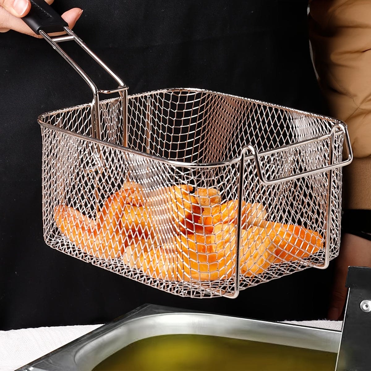 1pc Stainless Steel Frying Blue Oil Fryer Square Oil Filter Frying Frame Frying Basket Oil Filter Net Fried Chicken Frying Basket Square Fryer Basket Kitchen Stuff Kitchen Accessories Home Kitchen Items - 360 Fryers