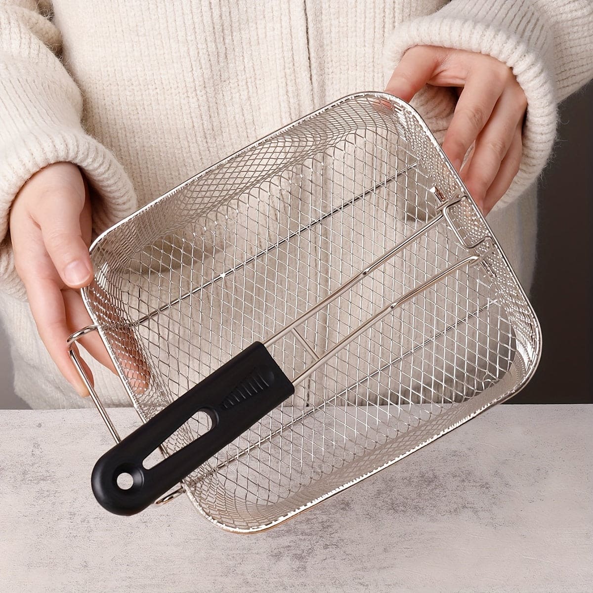 1pc Stainless Steel Frying Blue Oil Fryer Square Oil Filter Frying Frame Frying Basket Oil Filter Net Fried Chicken Frying Basket Square Fryer Basket Kitchen Stuff Kitchen Accessories Home Kitchen Items - 360 Fryers