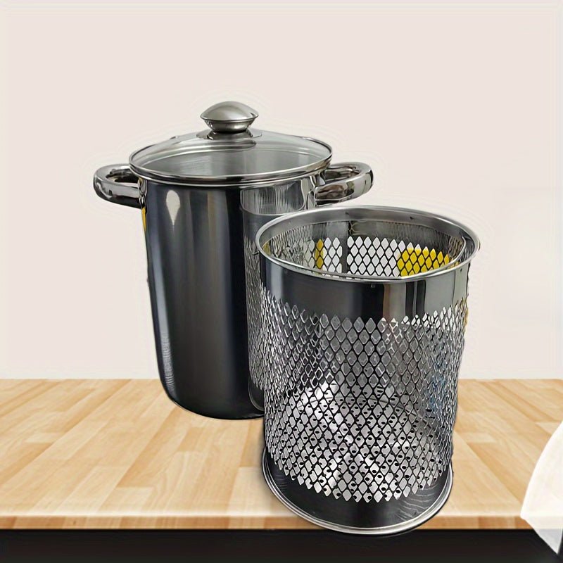 1set Stainless Steel Deep Soup Pot, Thickened Stew Pot, Porridge Pot, Asparagus Pot, Fine Soup Pot With Frying Basket, Kitchen Supplies - 360 Fryers