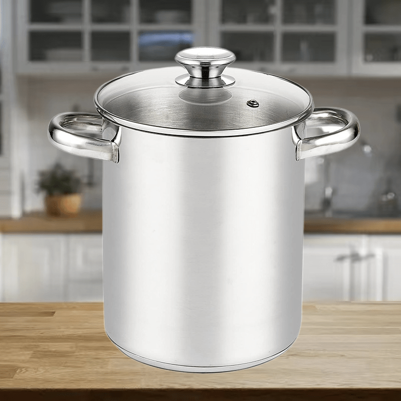 1set Stainless Steel Deep Soup Pot, Thickened Stew Pot, Porridge Pot, Asparagus Pot, Fine Soup Pot With Frying Basket, Kitchen Supplies - 360 Fryers