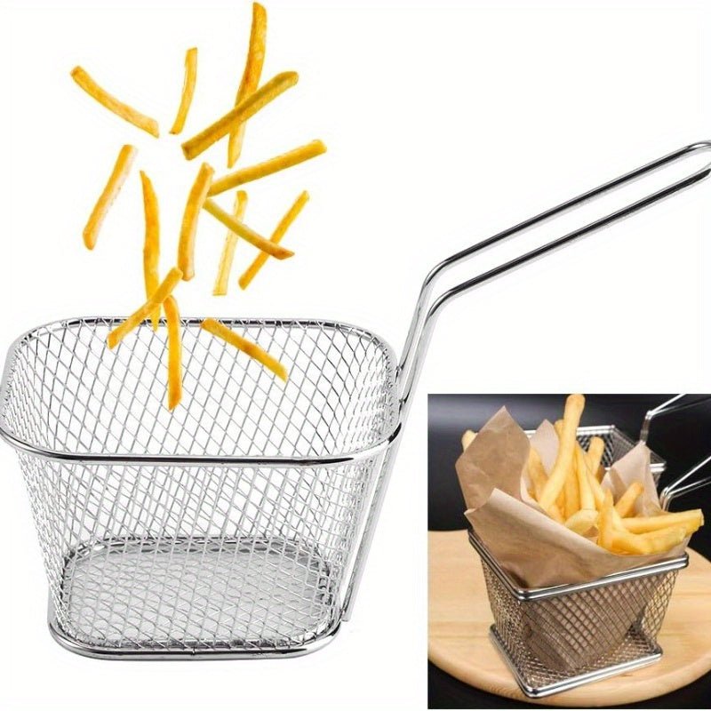 2pcs Fry Basket, Mini Stainless Steel Chips Deep Fry Baskets With Handle, French Fries Cooking Tool, Food Presentation Strainer For Cooking, Boiling, Or Deep Frying Foods, Kitchen Stuff (4.1 * 3.3 * 2.6inch) - 360 Fryers