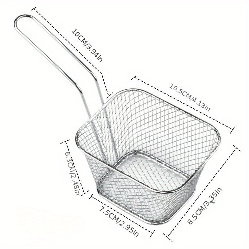 2pcs Fry Basket, Mini Stainless Steel Chips Deep Fry Baskets With Handle, French Fries Cooking Tool, Food Presentation Strainer For Cooking, Boiling, Or Deep Frying Foods, Kitchen Stuff (4.1 * 3.3 * 2.6inch) - 360 Fryers