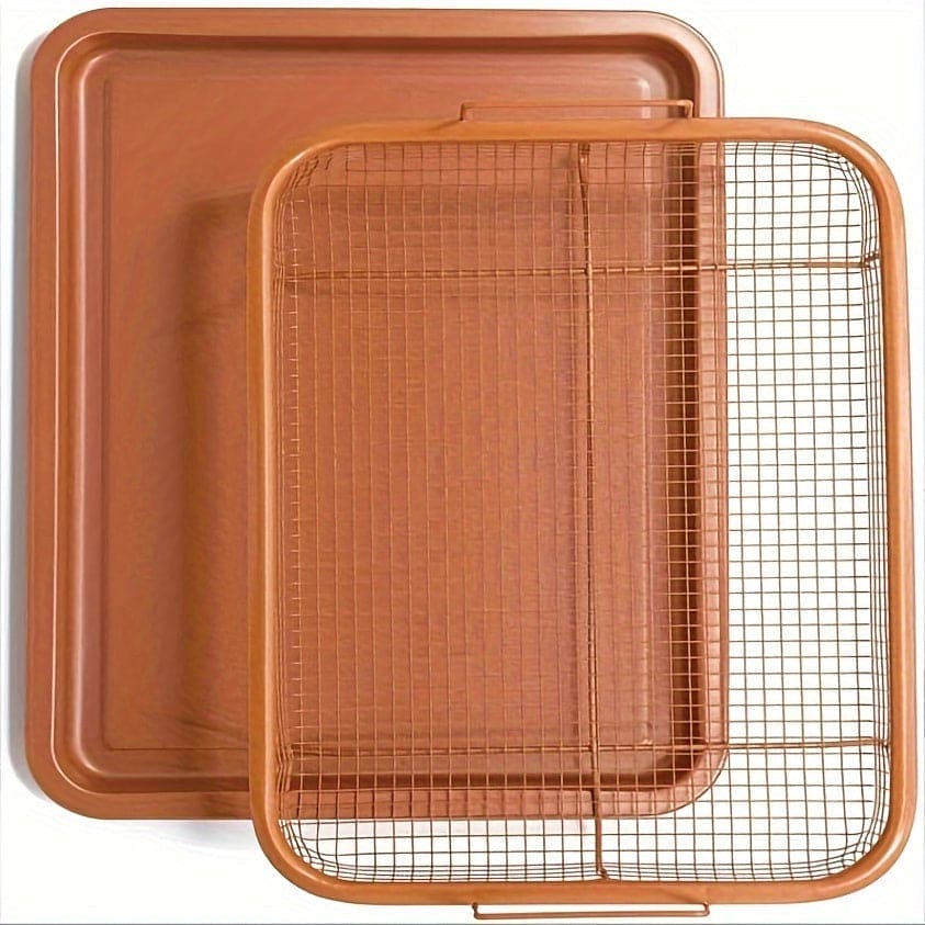 2pcs/set, Air Fryer Basket For Oven, Air Fryer Tray, Crisper Tray, Non-Stick Oven Baking Tray With Elevated Mesh, Extra Large Baking Tray 13"X19" Kitchen Stuff, BBQ Tools - 360 Fryers