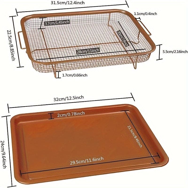 2pcs/set, Air Fryer Basket For Oven, Air Fryer Tray, Crisper Tray, Non-Stick Oven Baking Tray With Elevated Mesh, Extra Large Baking Tray 13"X19" Kitchen Stuff, BBQ Tools - 360 Fryers