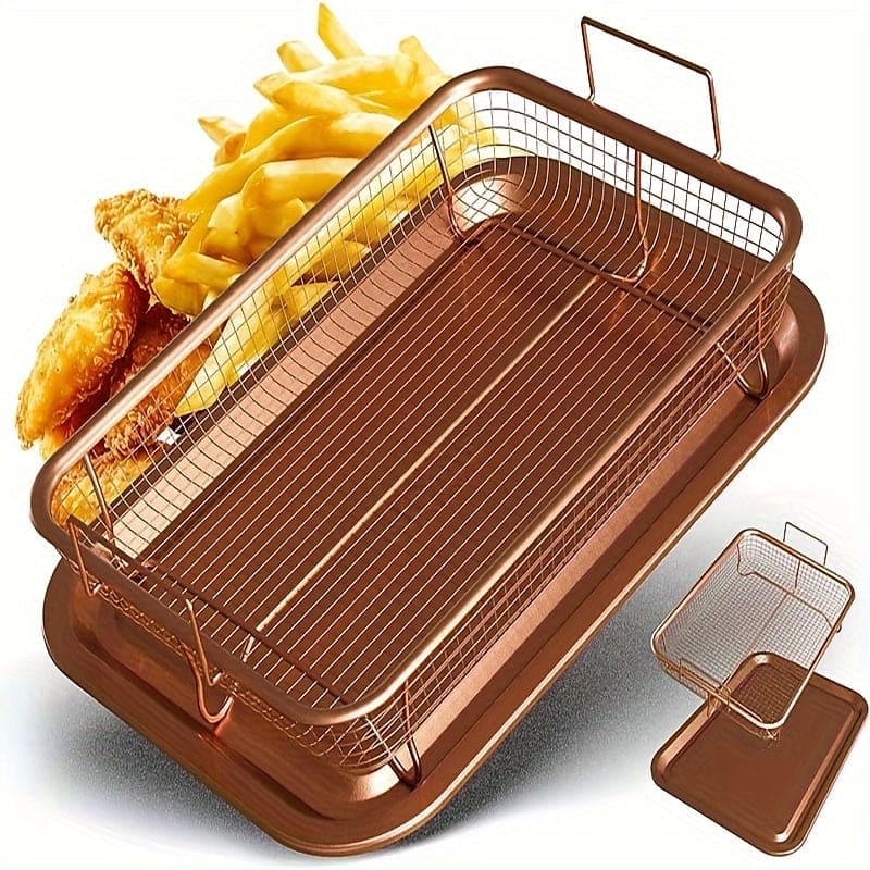 2pcs/set, Air Fryer Basket For Oven, Air Fryer Tray, Crisper Tray, Non-Stick Oven Baking Tray With Elevated Mesh, Extra Large Baking Tray 13"X19" Kitchen Stuff, BBQ Tools - 360 Fryers