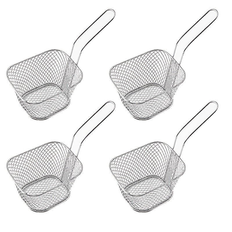 4pcs Mini French Fry Chips Baskets Mesh, 4 - Inch Stainless Steel Square French Fry Basket, Kitchen Accessories - 360 Fryers