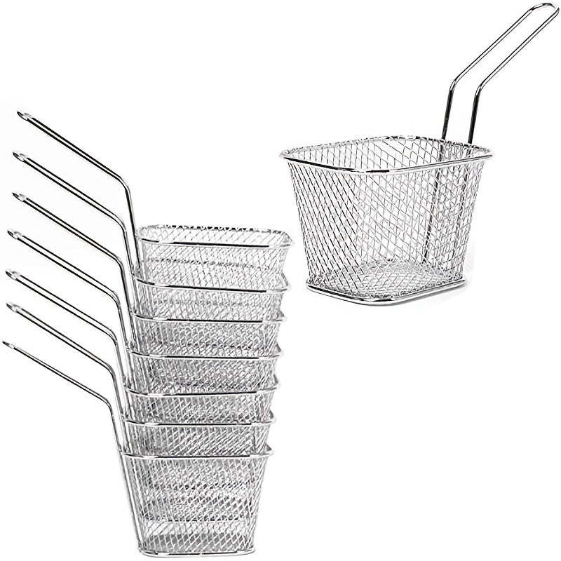 4pcs Mini French Fry Chips Baskets Mesh, 4 - Inch Stainless Steel Square French Fry Basket, Kitchen Accessories - 360 Fryers