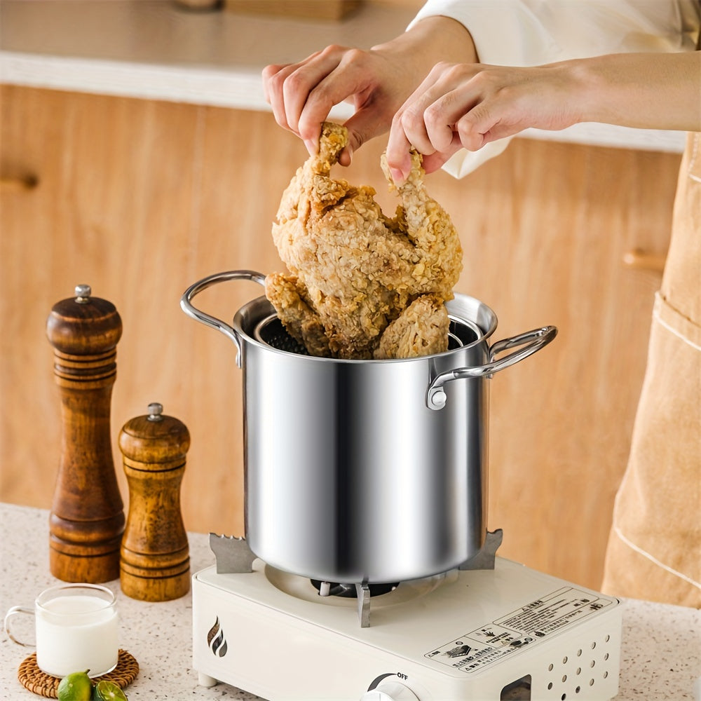 Stainless Steel Deep Fryer and Stock Pot Combo - 118.35oz Basket - Versatile Kitchen Cookware for Frying and Boiling