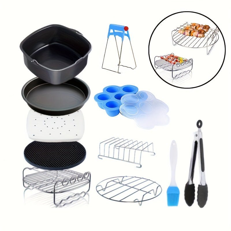 7 Inch Air Fryer Accessories 11 Pcs Compatible With Ninja Foodi 5&6.5&8qt (OP101, OP301, OP302, OP401, FD401) And Growise Cosori Ninja And Philips Fit All 3.7QT - 5.3QT - 5.8QT, Metal Holder, Skewer Rack & Skewers, Etc, Nonstick Coating, Dishwasher Safe - 360 Fryers