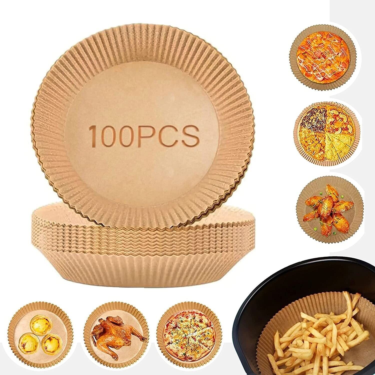 Air Fryer Liners , 100 Pcs Disposable Paper Liner For Roasting Microwave - 360 Fryers