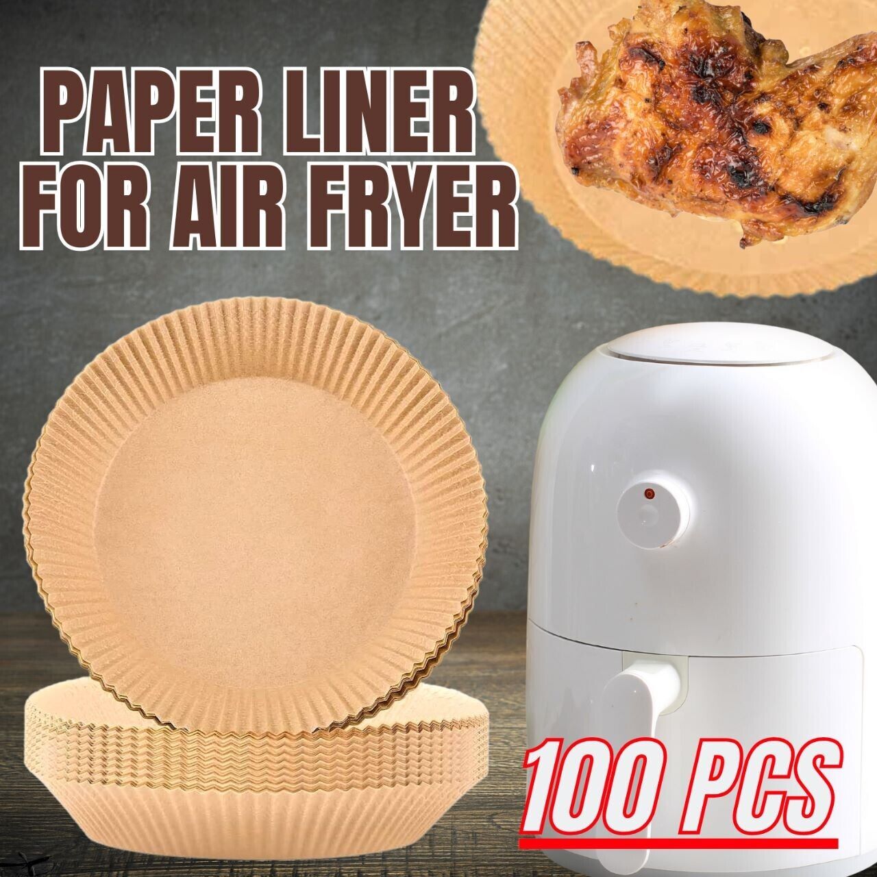 Air Fryer Liners , 100 Pcs Disposable Paper Liner For Roasting Microwave - 360 Fryers