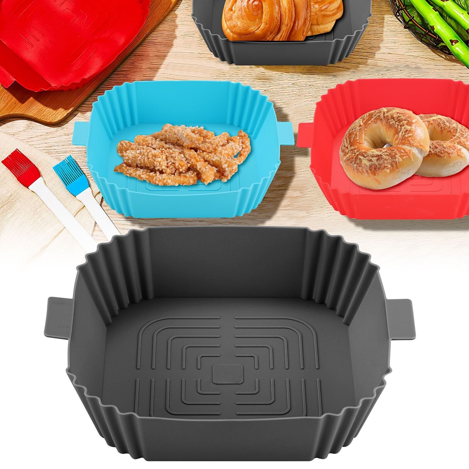 Air Fryer Silicone Pot Basket Liners Non - Stick Safe Oven Baking Tray Accessories - 360 Fryers