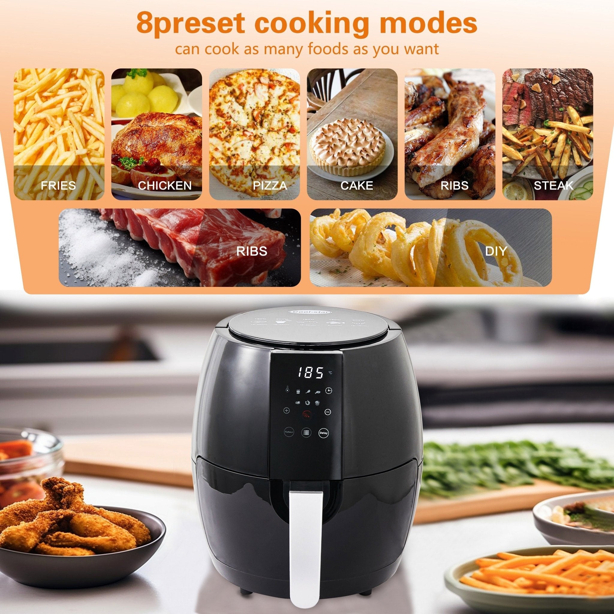 Black Cylindrical Household Air Fryer - 360 Fryers