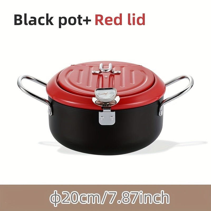 Deep Frying Pan, 7.87 Inches In Diameter, Deep Frying Pan With Temperature Control, Iron Alloy Frying Pan, Handle And Oil Filter - 360 Fryers