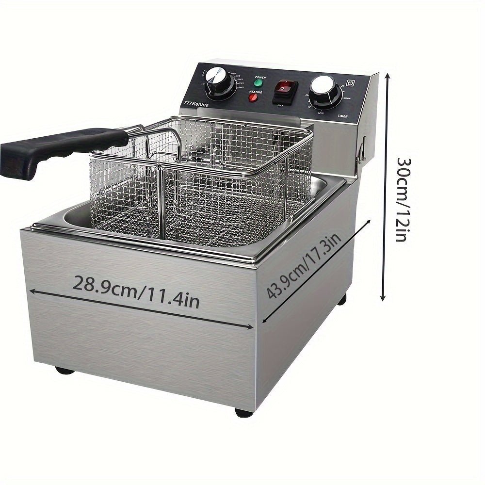 Electric Deep Fryer Stainless Steel Deep Fryer, With Basket And Lid Capacity 2.64gal (10.5QT) Electric Countertop Deep Fryer, Used For Home Kitchen And Restaurant, With 60 Minute Timer, 1600 W, 110V - 360 Fryers