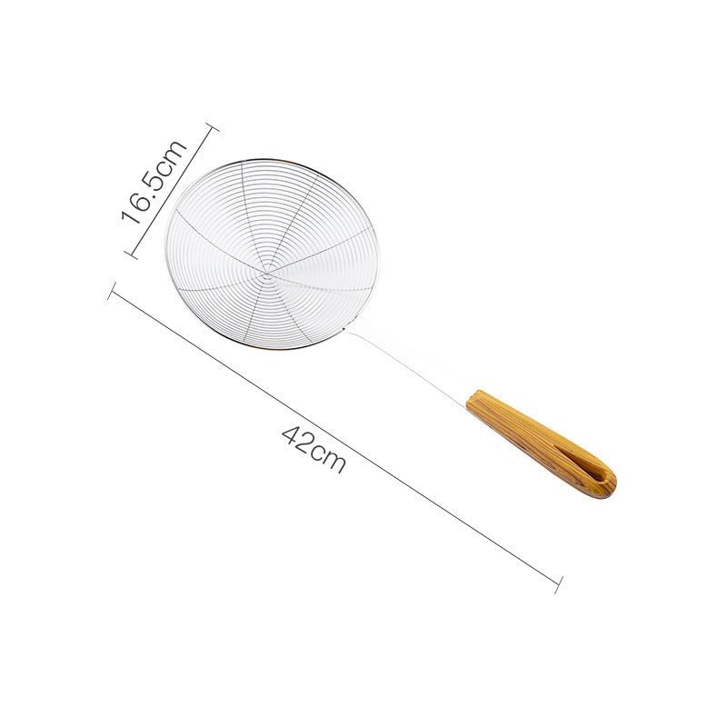 Factory Wholesale Stainless Steel Wire Leakage Household Kitchen Fried Food Filter Hotel Restaurant Long Wooden Handle Hot Pot Wire Leakage - 360 Fryers