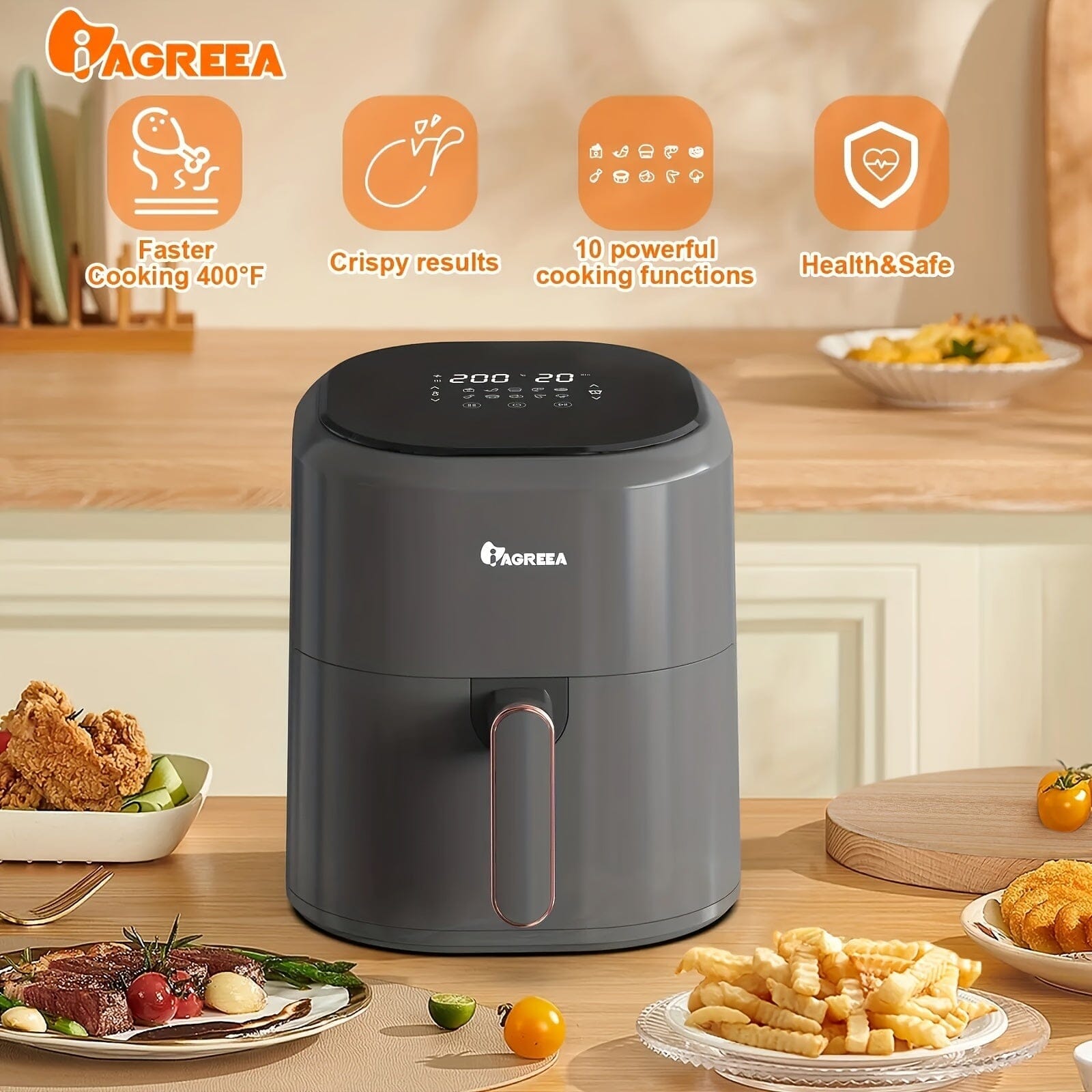 IAGREEA 5QT Smart Air Fryer - 10 Cooking Presets, 1400W Power, Low-Fat Meals, Precise NTC Control, Safety Features My Store 